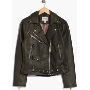Industry Republic Faux Leather Moto Jacket Brown Black Ash S